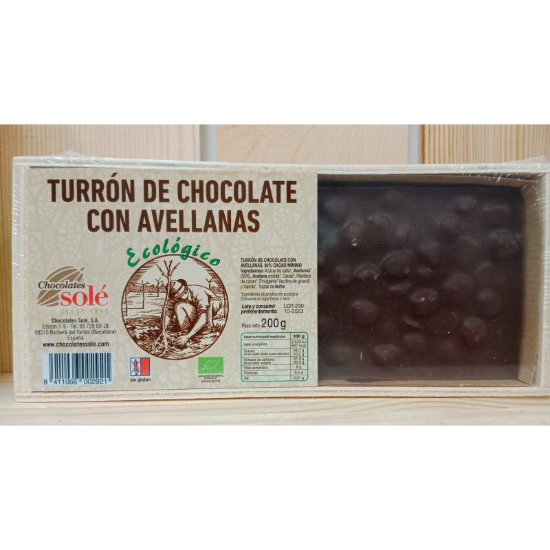TURRÓN CHOCOLATE CON AVELLANAS 200 GRAMOS