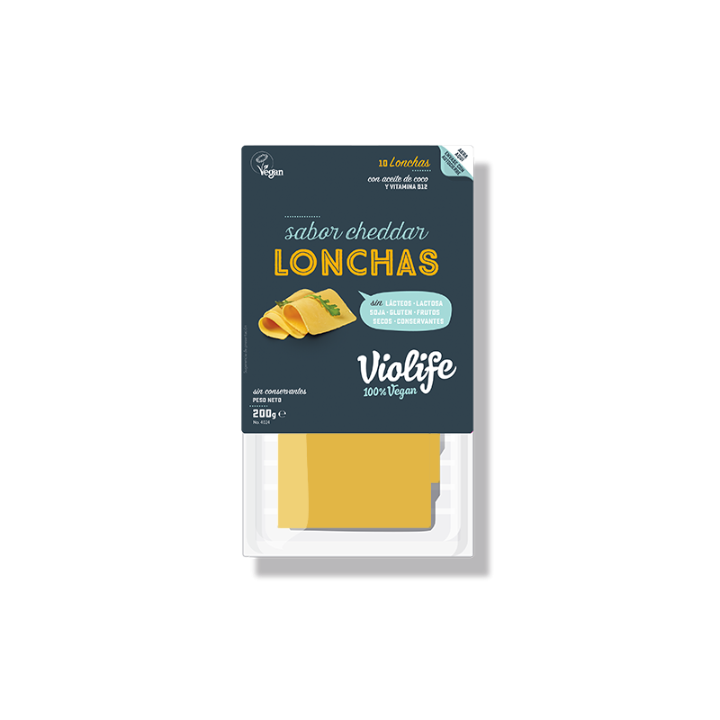 LONCHAS VEGANAS SABOR QUESO CHEDDAR 200GR VIOLIFE