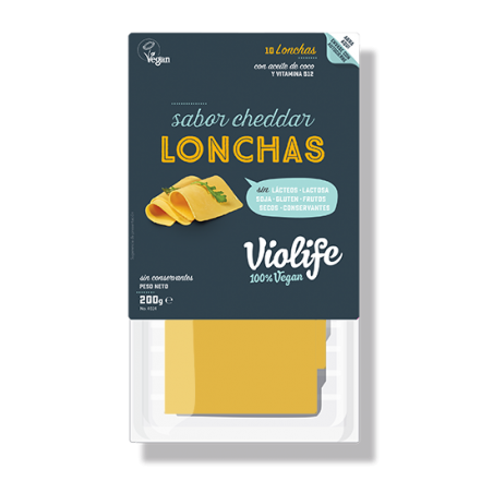 LONCHAS VEGANAS SABOR QUESO CHEDDAR 200GR VIOLIFE